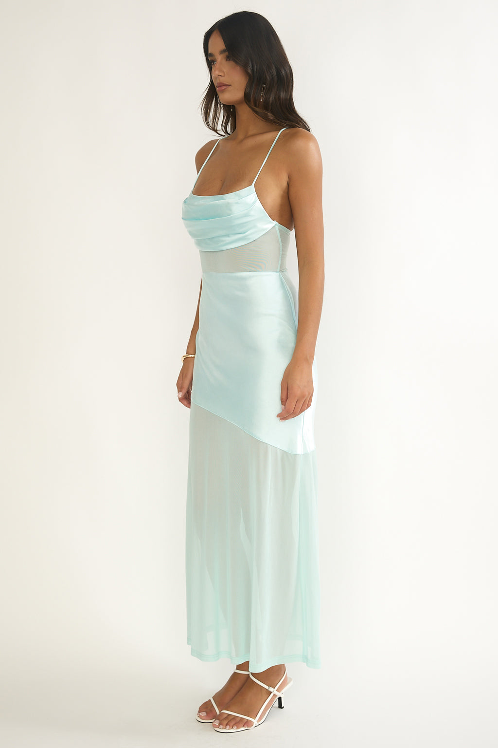 Golden Era Sheer Waist Maxi Dress Aqua Blue by Selfie Leslie