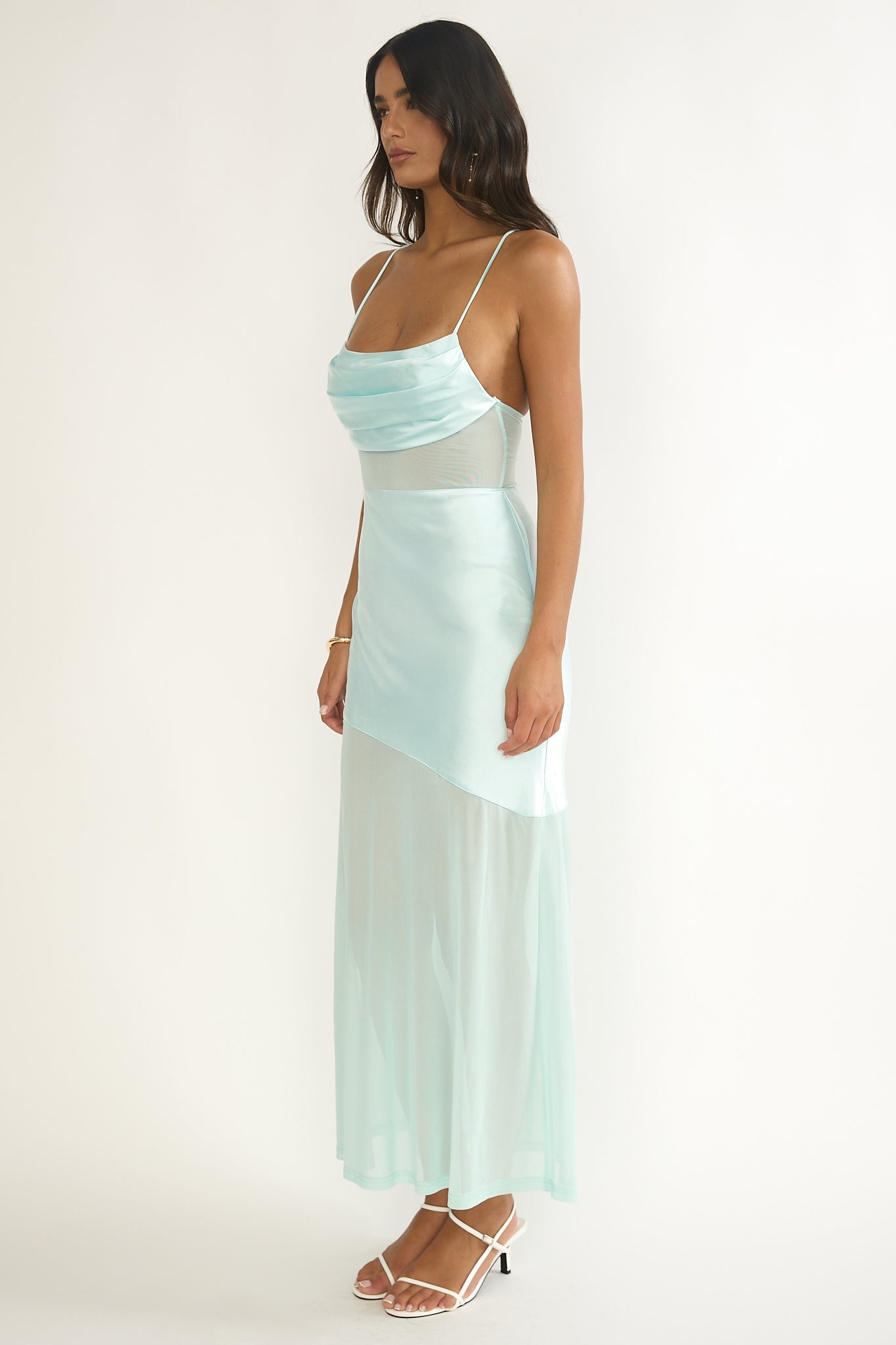 Golden Era Sheer Waist Maxi Dress Aqua Blue by Selfie Leslie