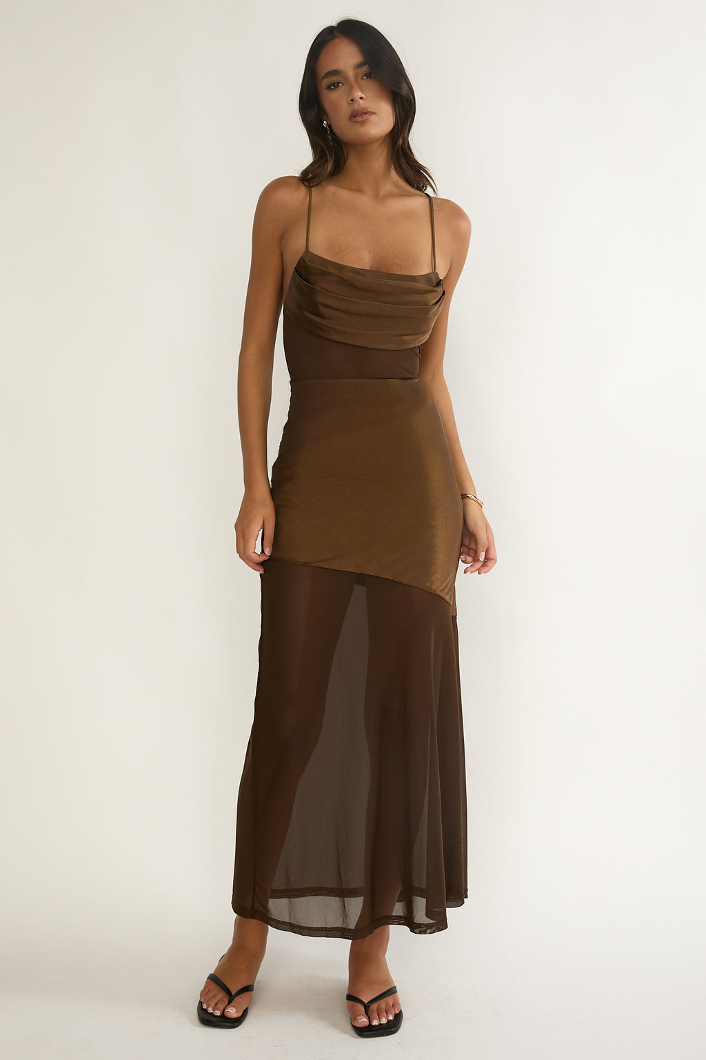 Golden Era Sheer Waist Maxi Dress Chocolate by Selfie Leslie