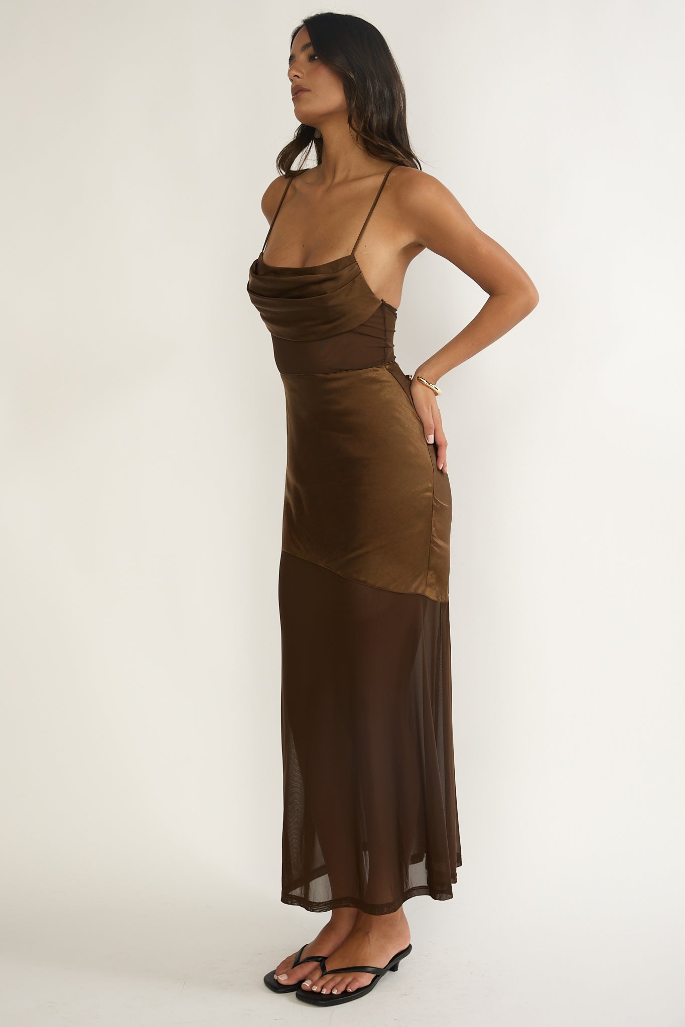 Golden Era Sheer Waist Maxi Dress Chocolate M