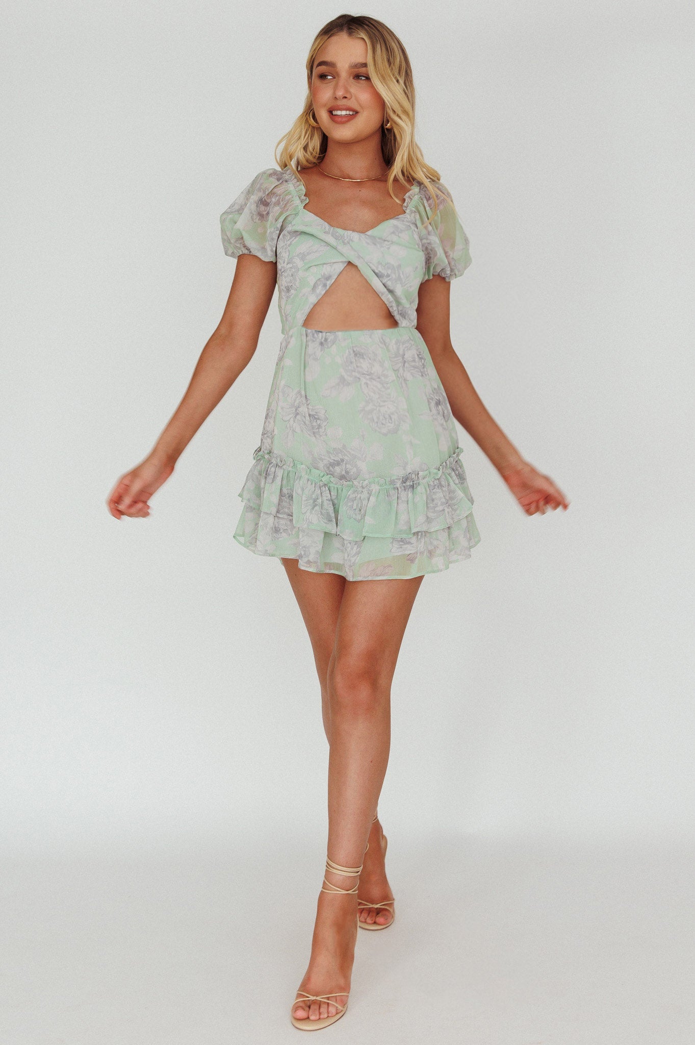 Sweet Nothings Puff Sleeve Twist Dress Floral Apple by Selfie Leslie