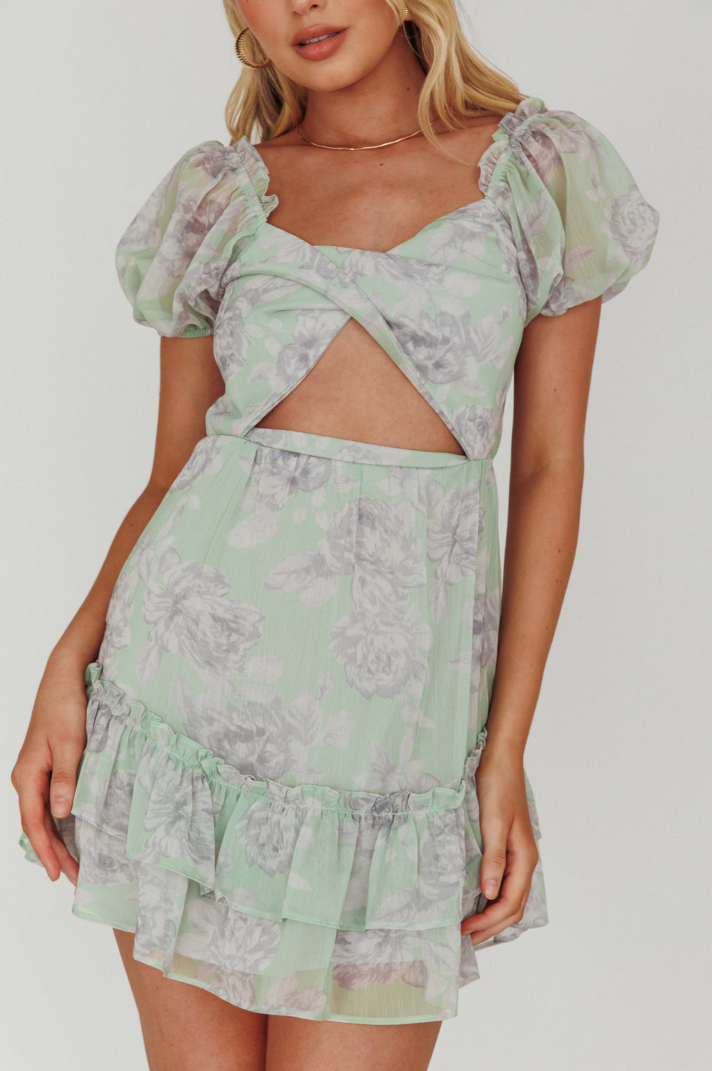 Sweet Nothings Puff Sleeve Twist Dress Floral Apple by Selfie Leslie