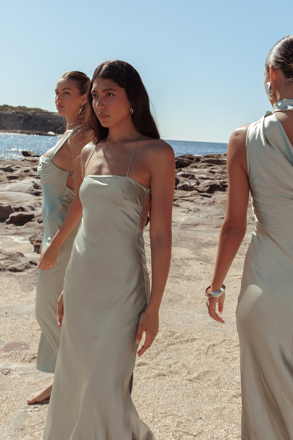 Dolce Life Backless Satin Maxi Dress Sage by Selfie Leslie