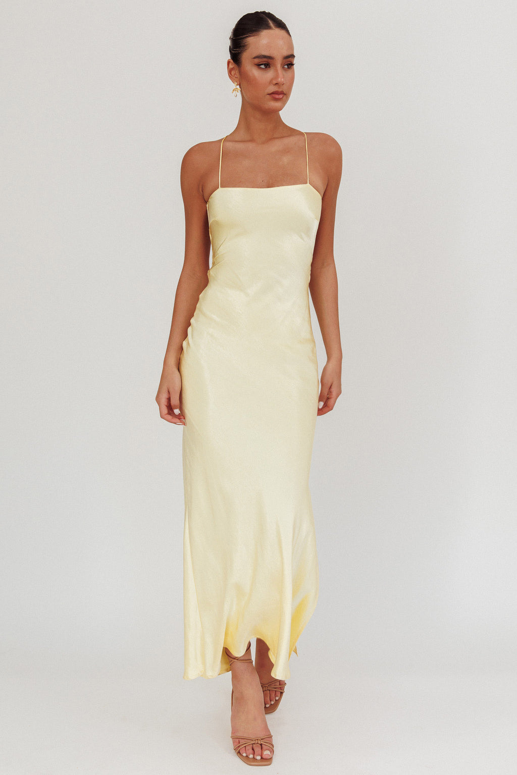 Dolce Life Backless Satin Maxi Dress Butter by Selfie Leslie