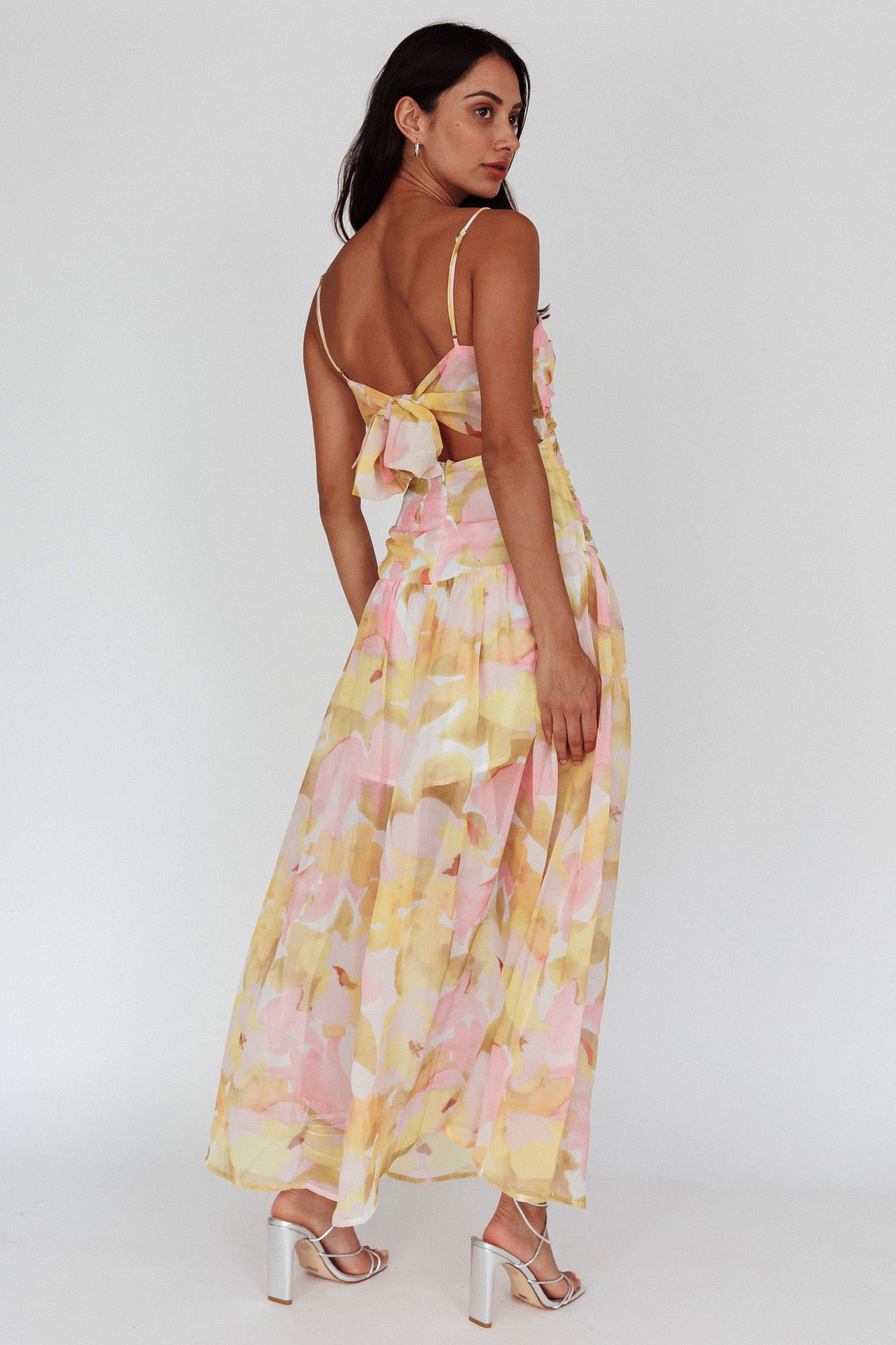 Stars Are Blind Tied Back Midi Dress Floral Pink by Selfie Leslie