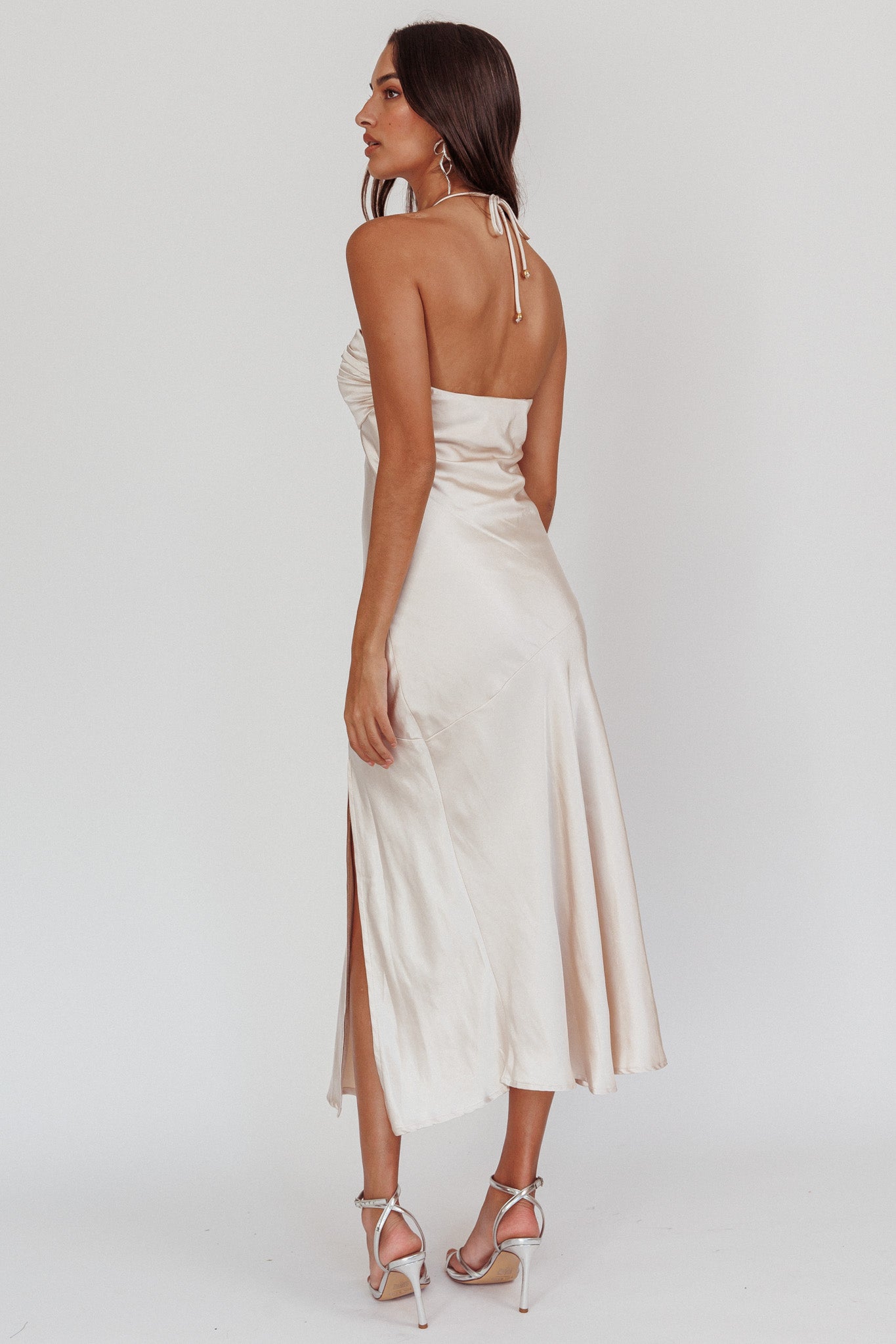 Kindred Spirit Strapless Gathered Bust Midi Dress Champagne by Selfie Leslie