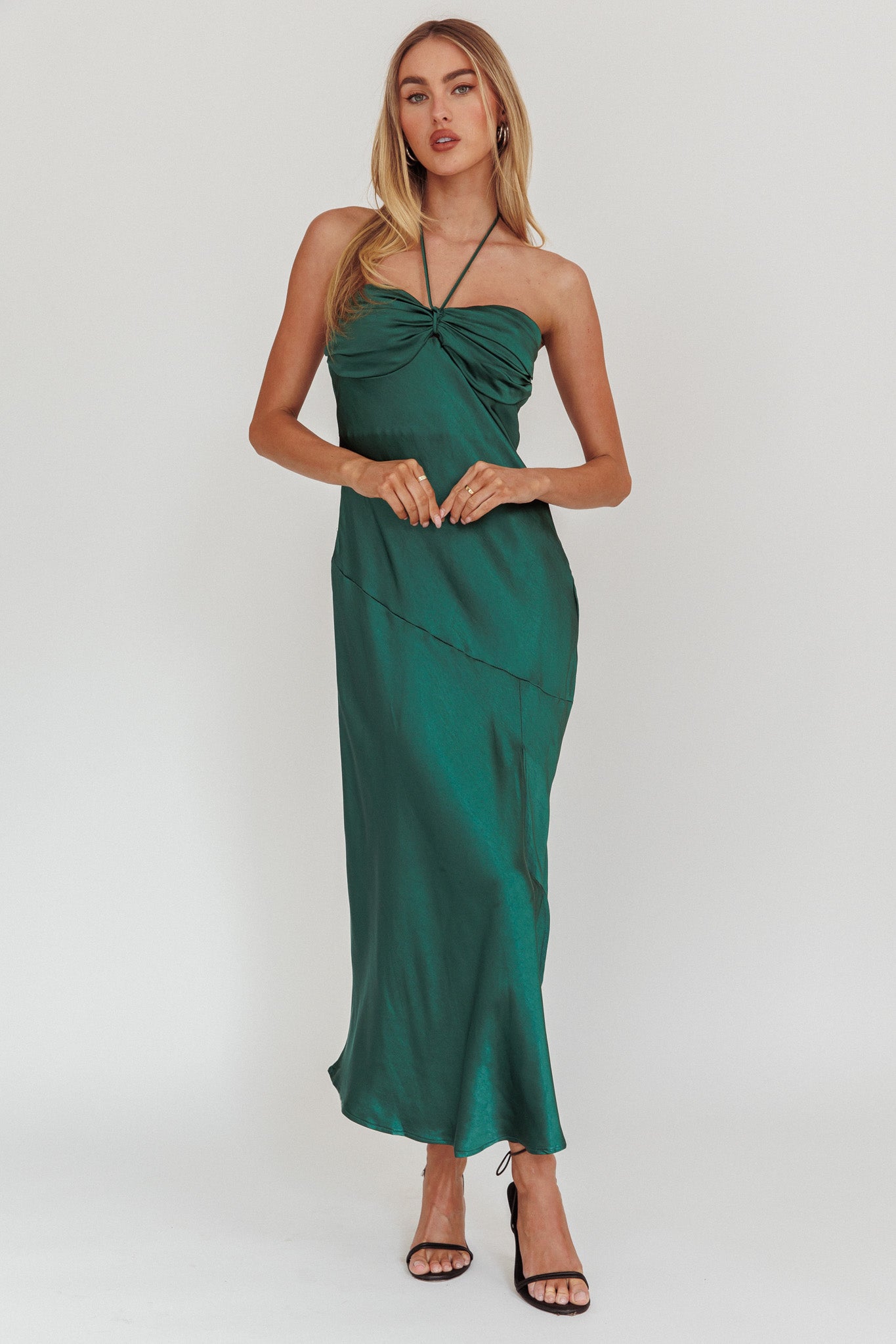Kindred Spirit Strapless Gathered Bust Midi Dress Forest Green by Selfie Leslie