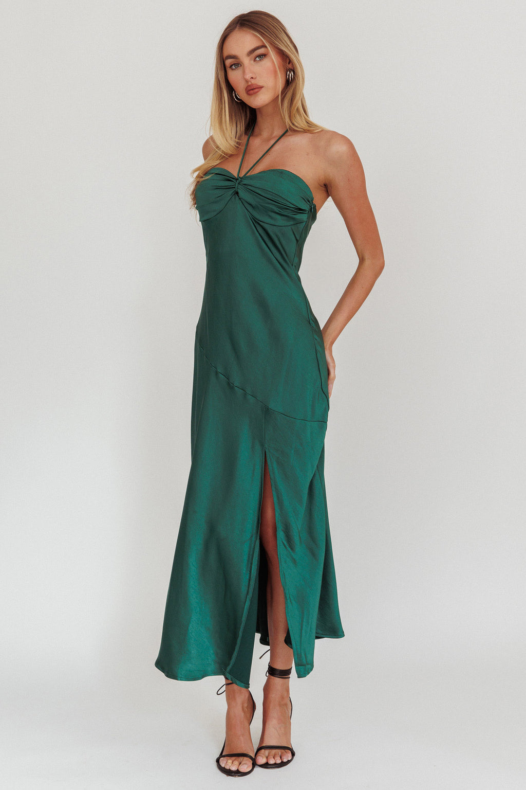 Kindred Spirit Strapless Gathered Bust Midi Dress Forest Green by Selfie Leslie