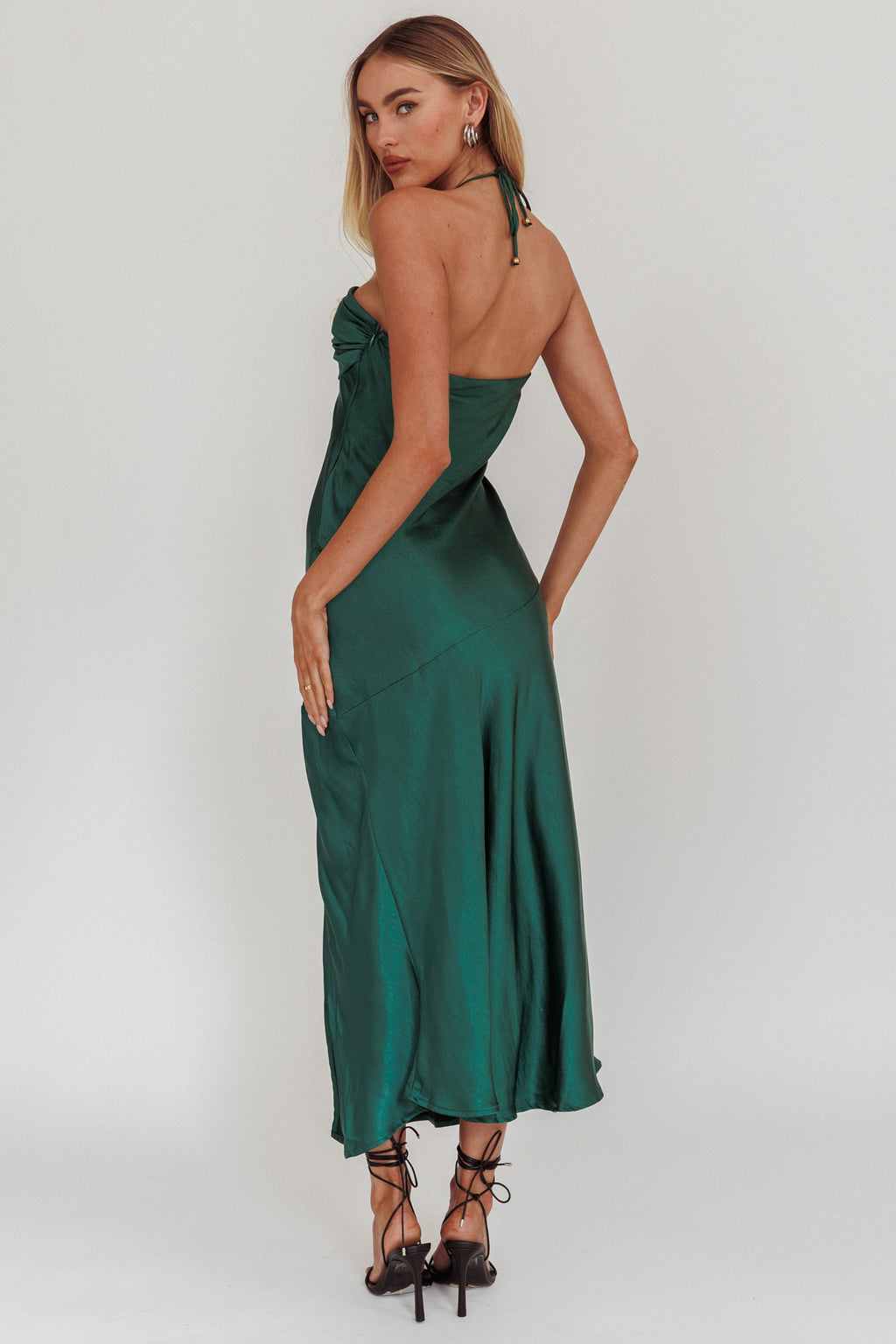 Kindred Spirit Strapless Gathered Bust Midi Dress Forest Green by Selfie Leslie