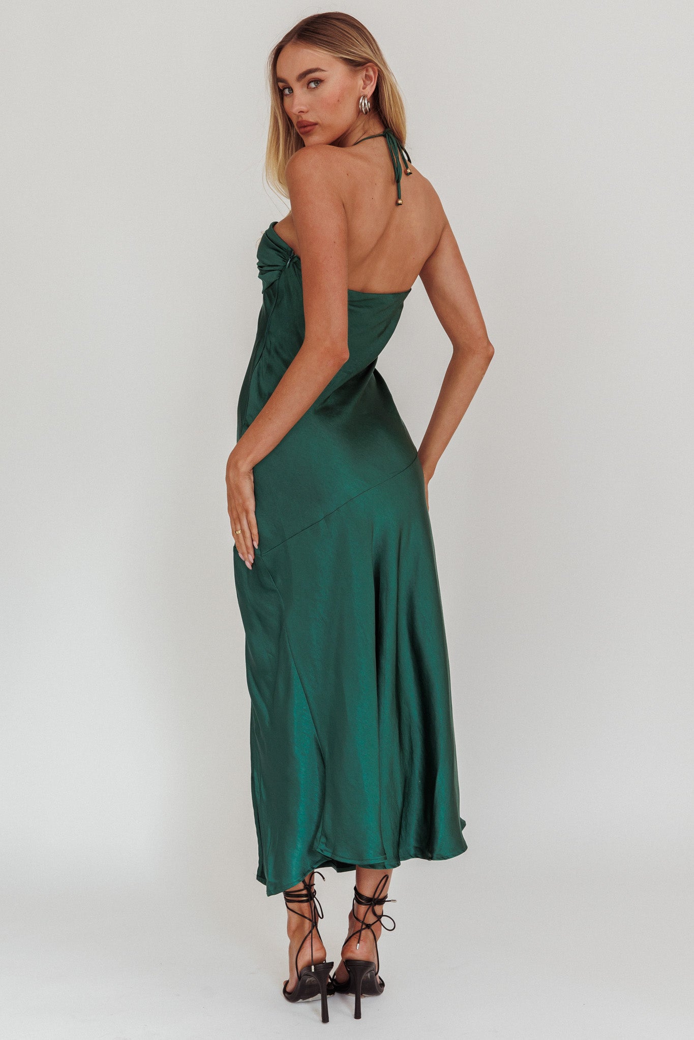 Kindred Spirit Strapless Gathered Bust Midi Dress Forest Green by Selfie Leslie