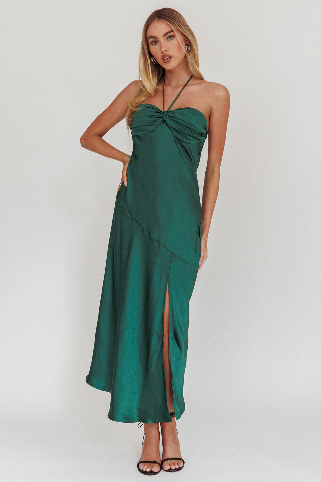 Kindred Spirit Strapless Gathered Bust Midi Dress Forest Green by Selfie Leslie