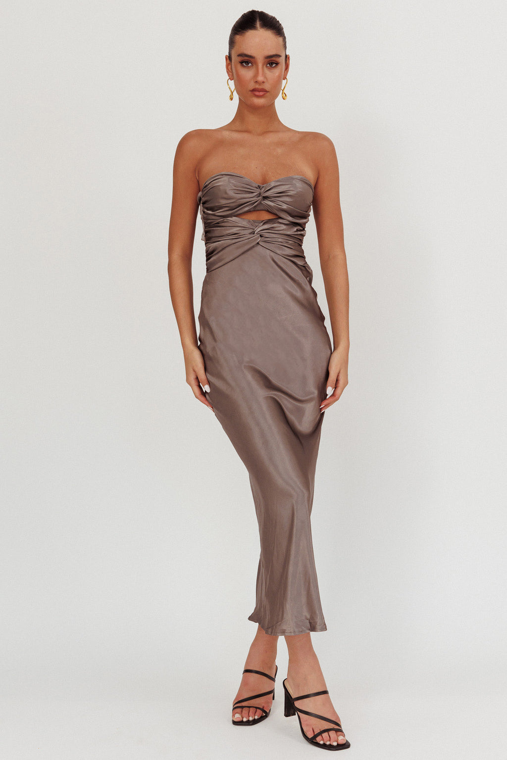 Good Impression Double Twist Midi Dress Charcoal by Selfie Leslie