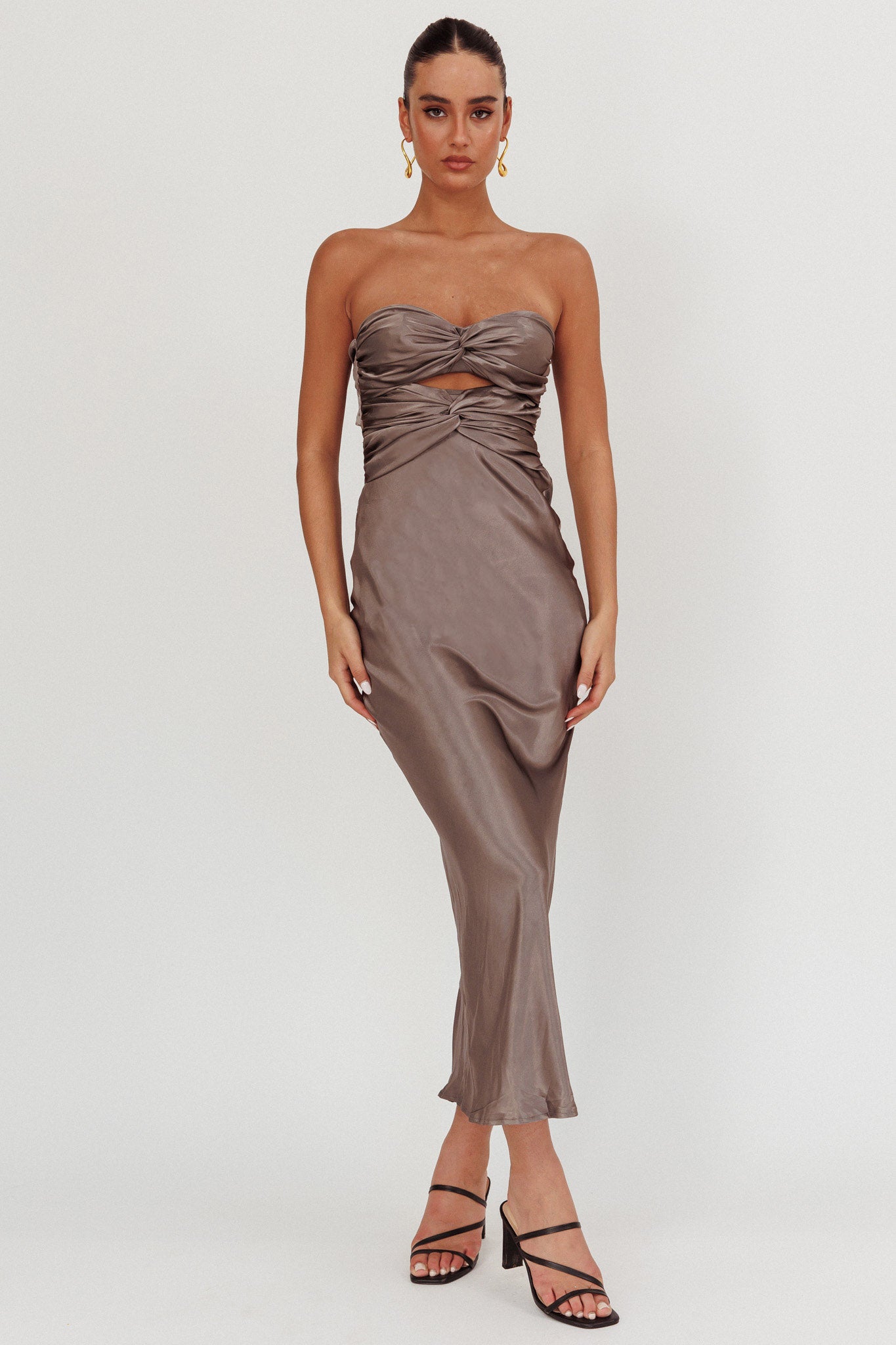 Good Impression Double Twist Midi Dress Charcoal by Selfie Leslie