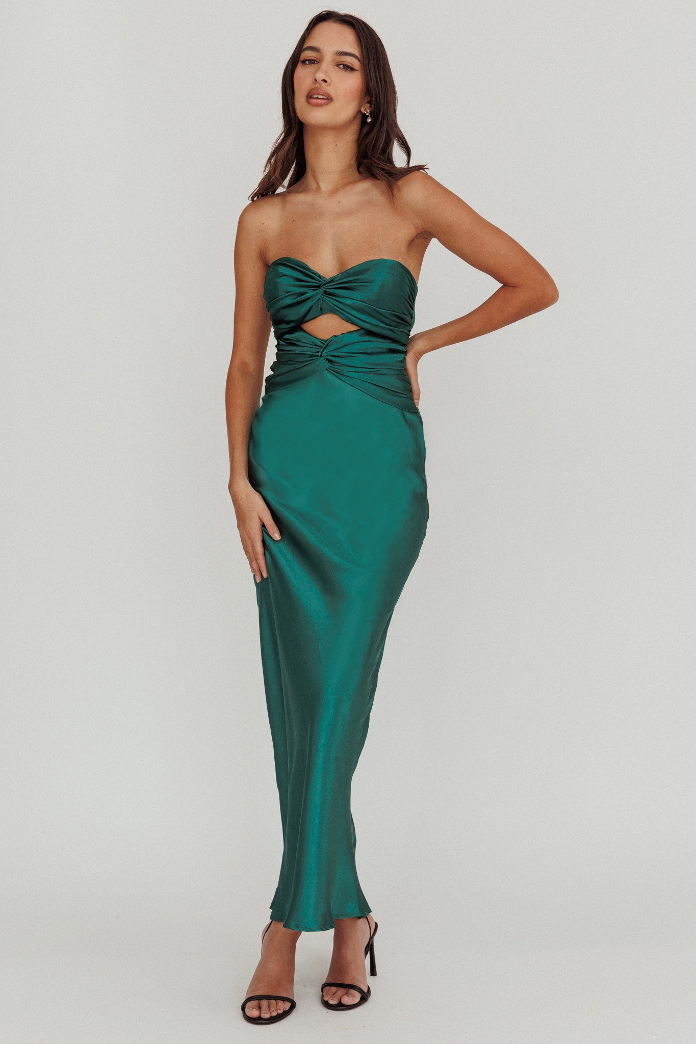 Good Impression Double Twist Midi Dress Forest Green by Selfie Leslie