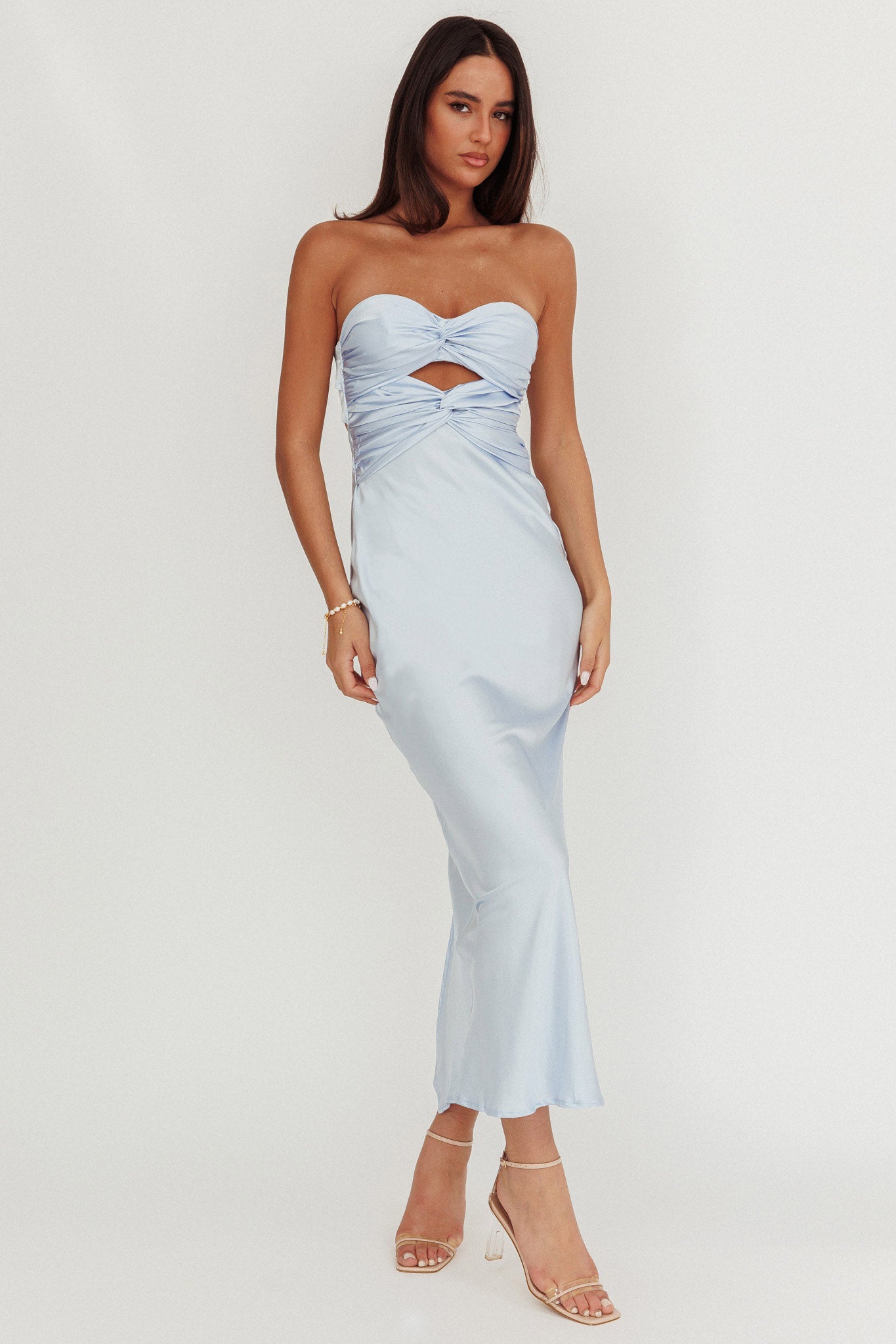 Good Impression Double Twist Maxi Dress Steel Blue by Selfie Leslie
