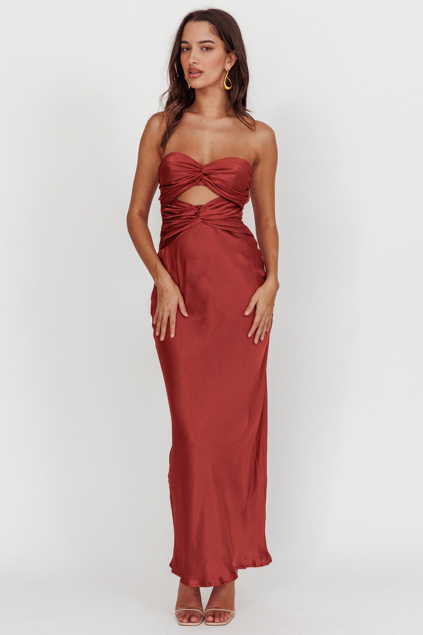 Good Impression Double Twist Maxi Dress Terracotta | Selfie Leslie