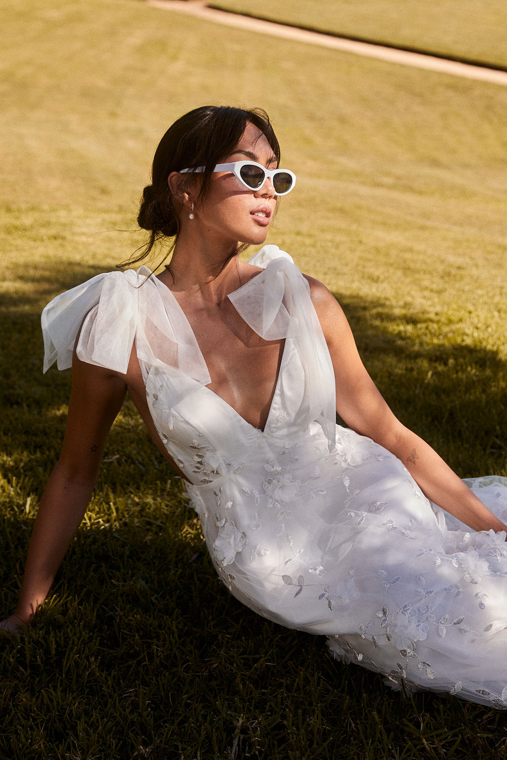 Chantilly Tied Shoulder Maxi Dress White by Selfie Leslie