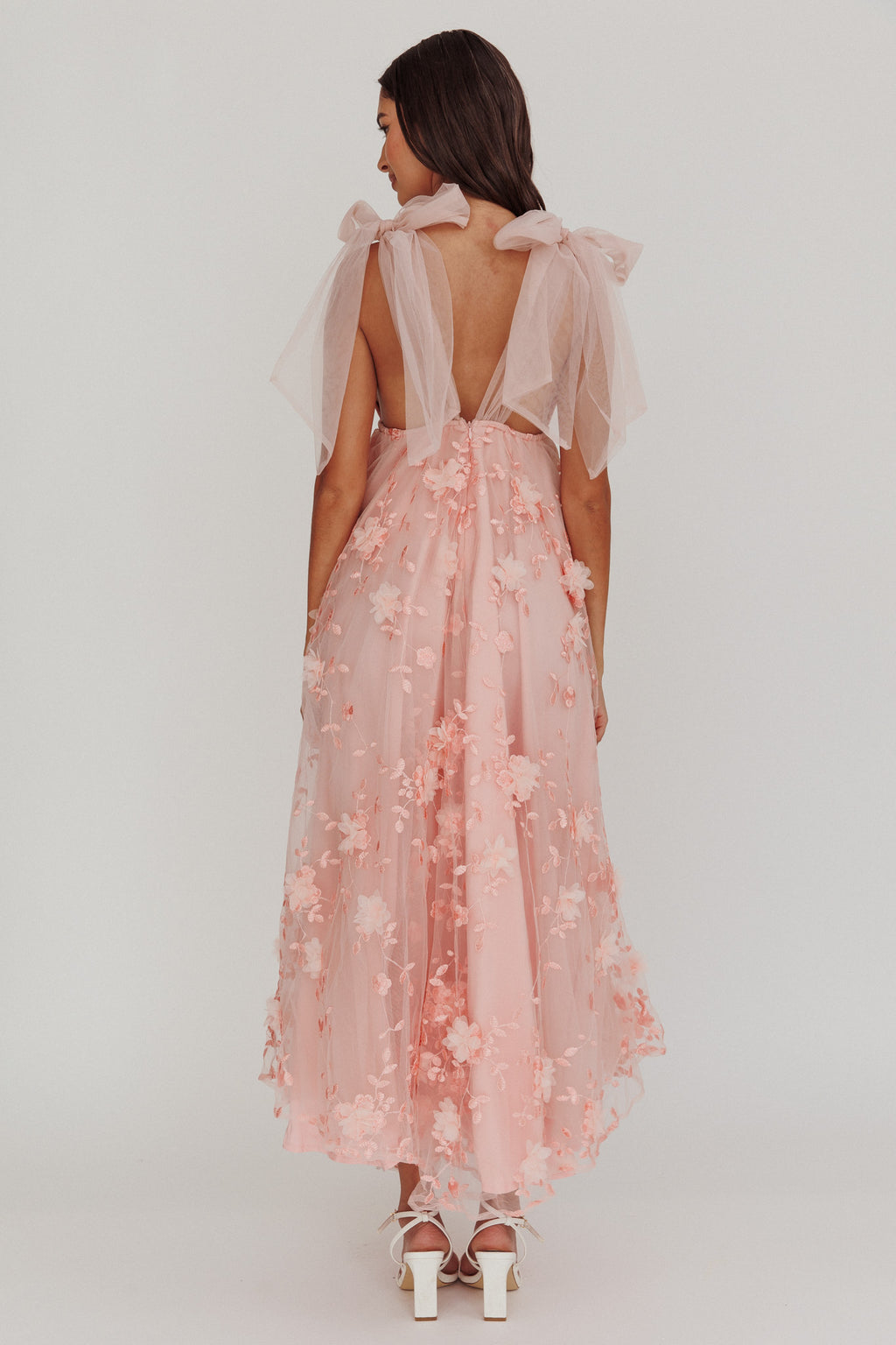 Chantilly Tied Shoulder Maxi Dress Blush by Selfie Leslie