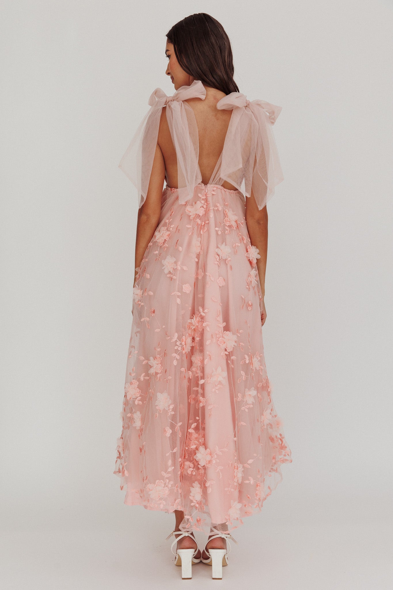 Chantilly Tied Shoulder Maxi Dress Blush by Selfie Leslie