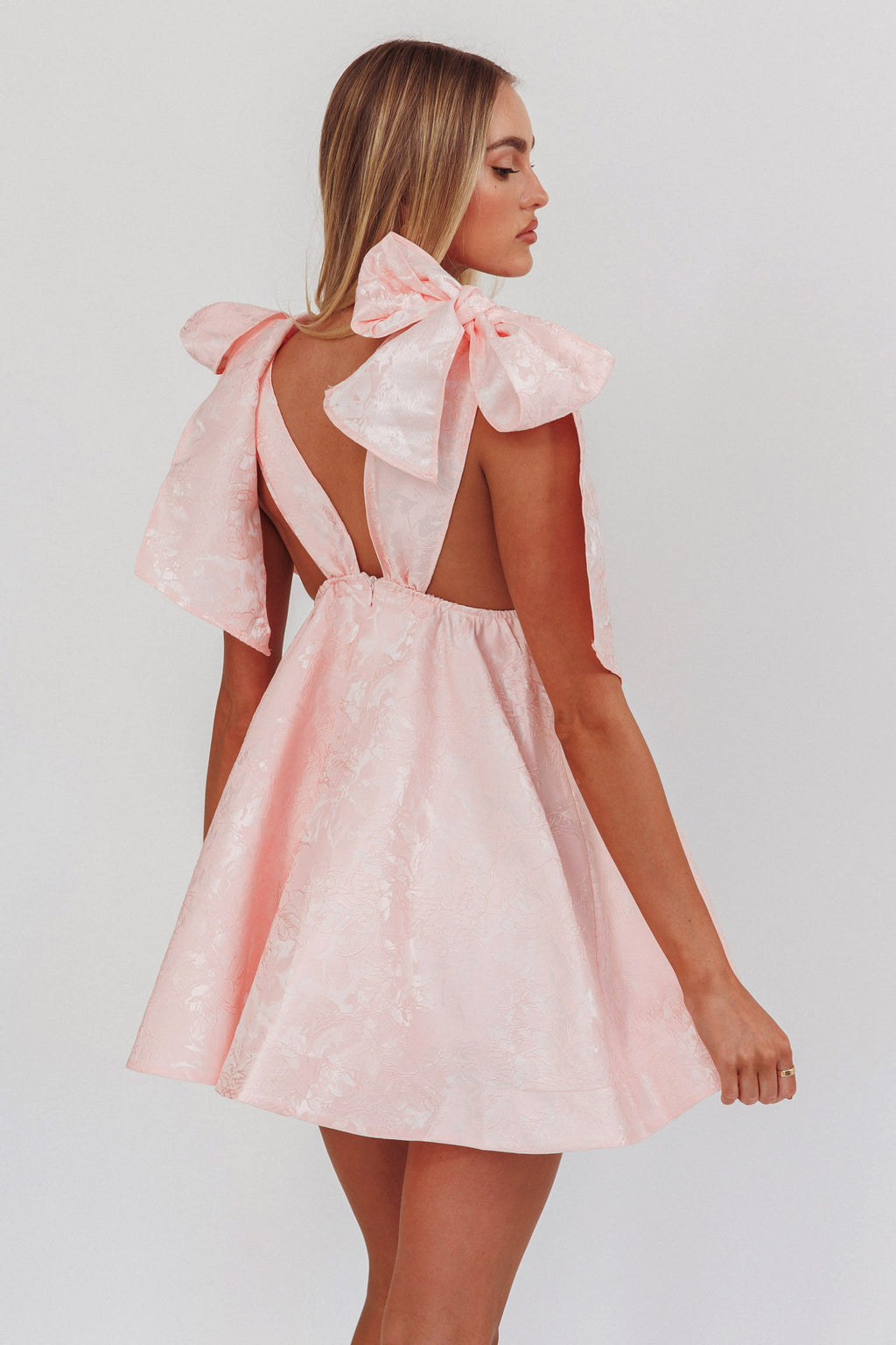 Chantilly Tied Shoulder Jacquard Mini Dress Blush by Selfie Leslie