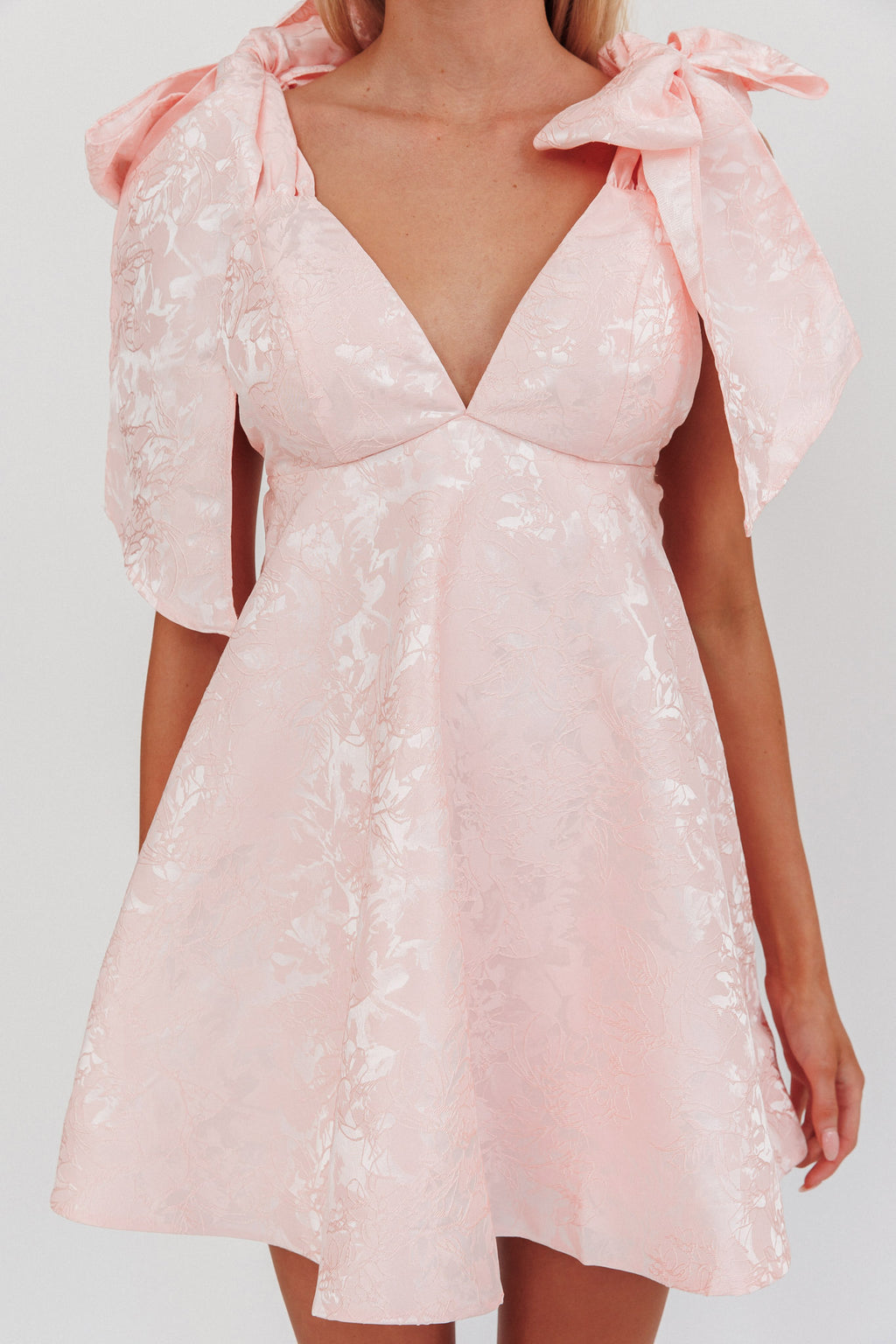 Chantilly Tied Shoulder Jacquard Mini Dress Blush by Selfie Leslie