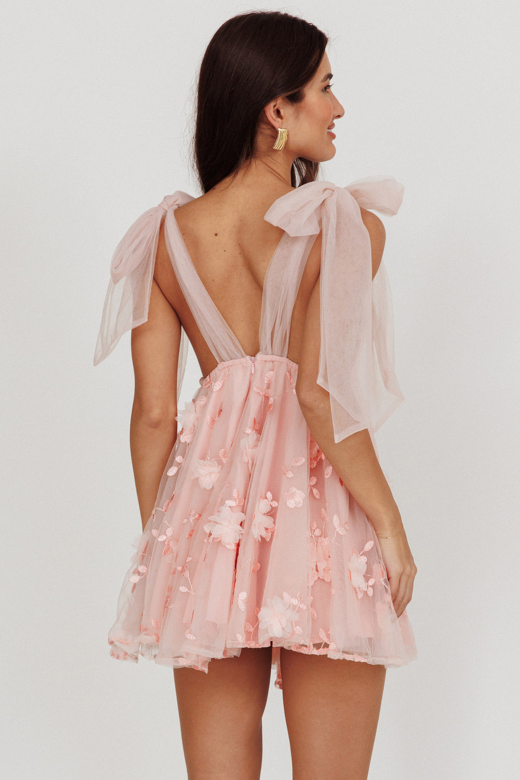 Chantilly Tied Shoulder Mini Dress Pink by Selfie Leslie