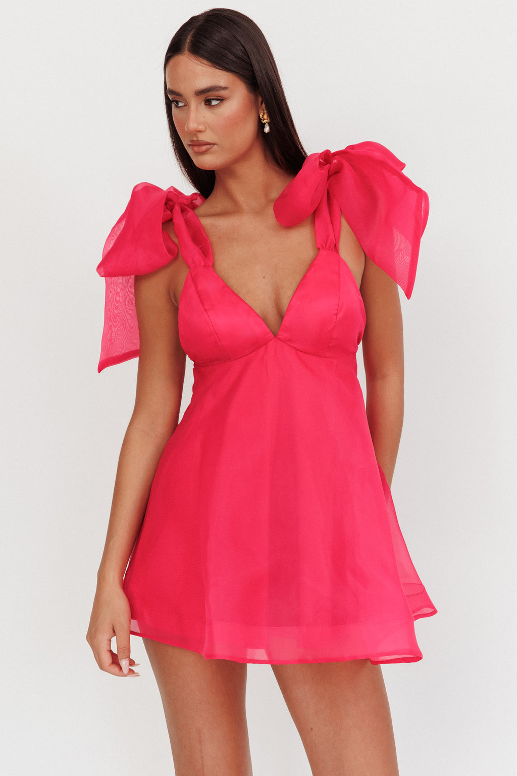 Chantilly Tied Shoulder Mini Dress Fuchsia by Selfie Leslie