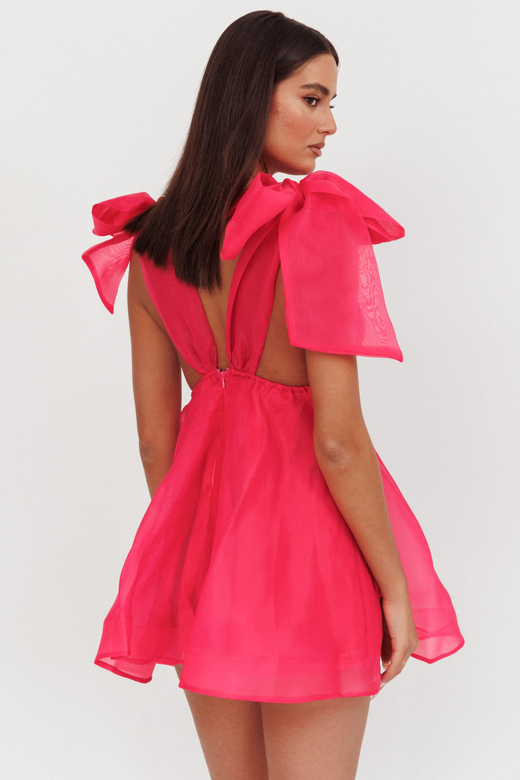 Chantilly Tied Shoulder Mini Dress Fuchsia by Selfie Leslie
