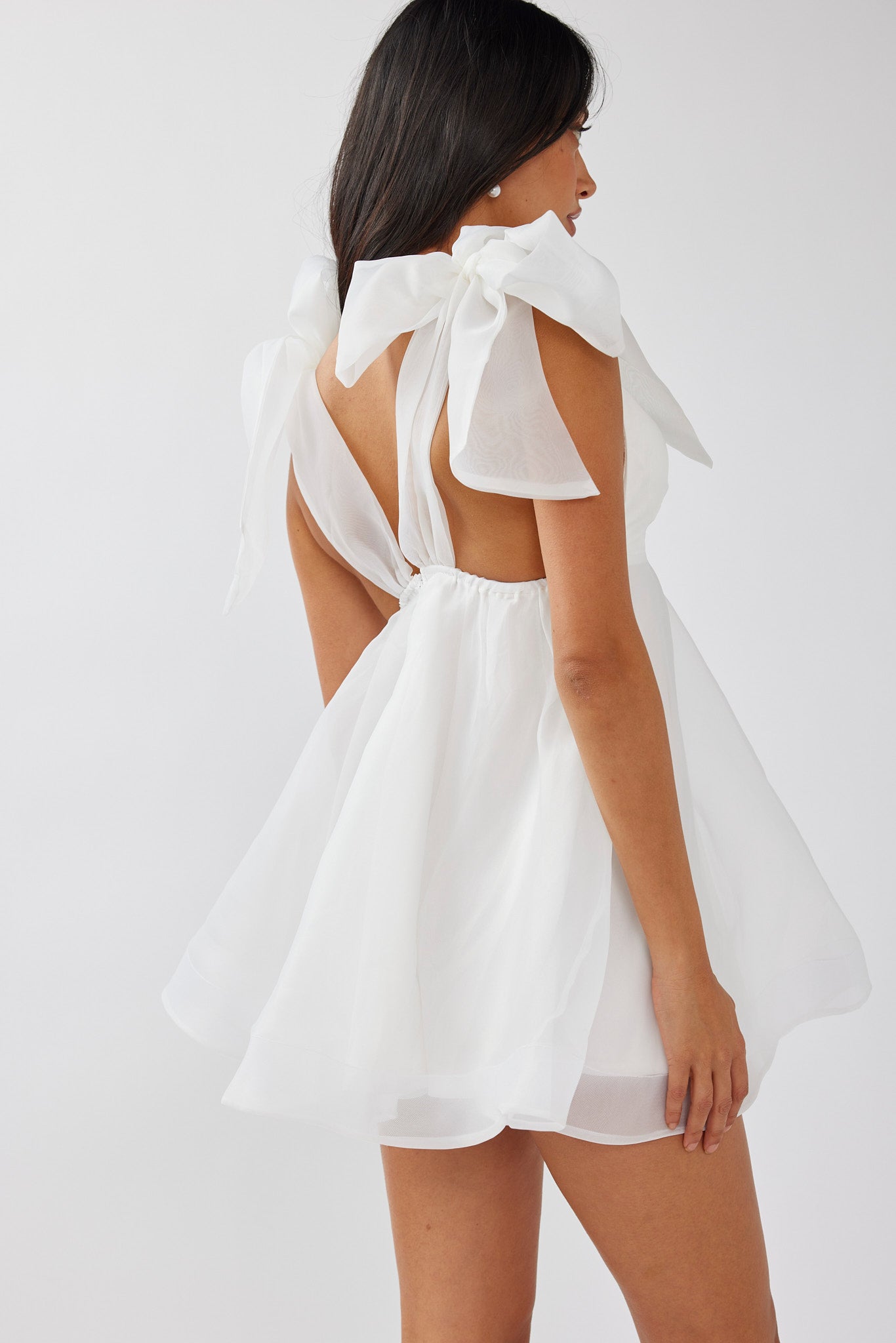 Chantilly Tied Shoulder Mini Dress Solid White by Selfie Leslie