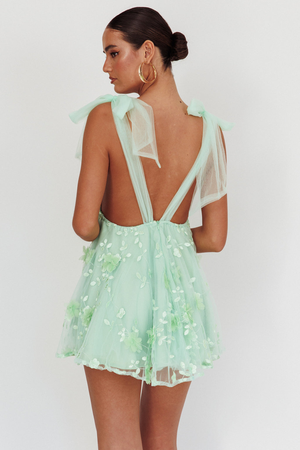 Chantilly Tied Shoulder Mini Dress Sage by Selfie Leslie