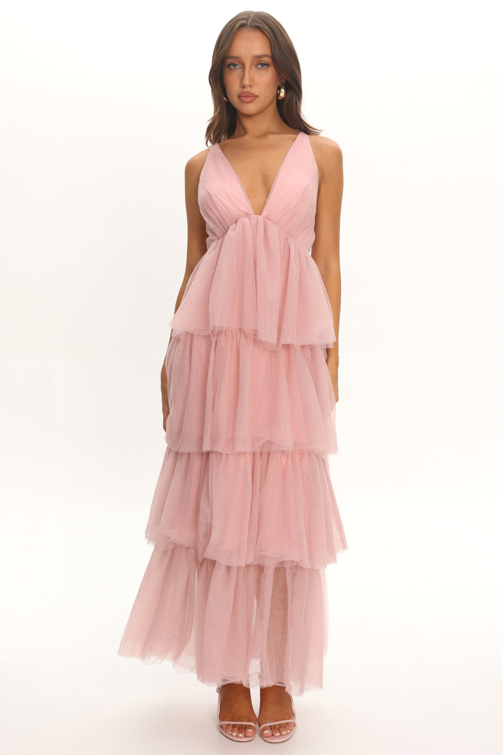 Auguste Tiered Frill Midi Dress Blush