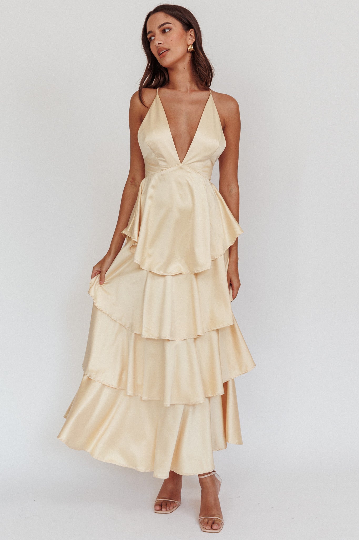 Auguste Tiered Frill Strappy Back Dress Butter by Selfie Leslie