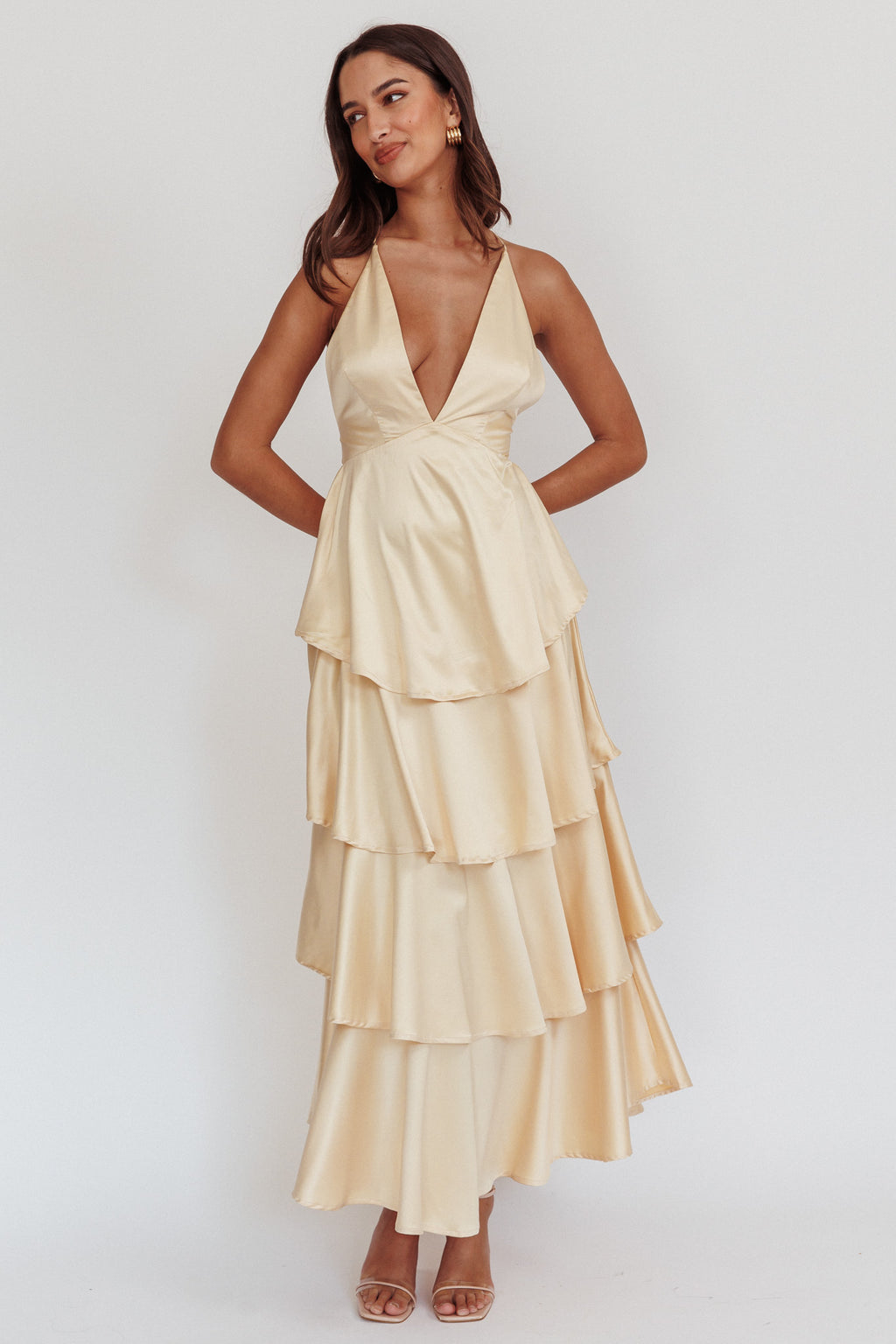 Auguste Tiered Frill Strappy Back Dress Butter by Selfie Leslie