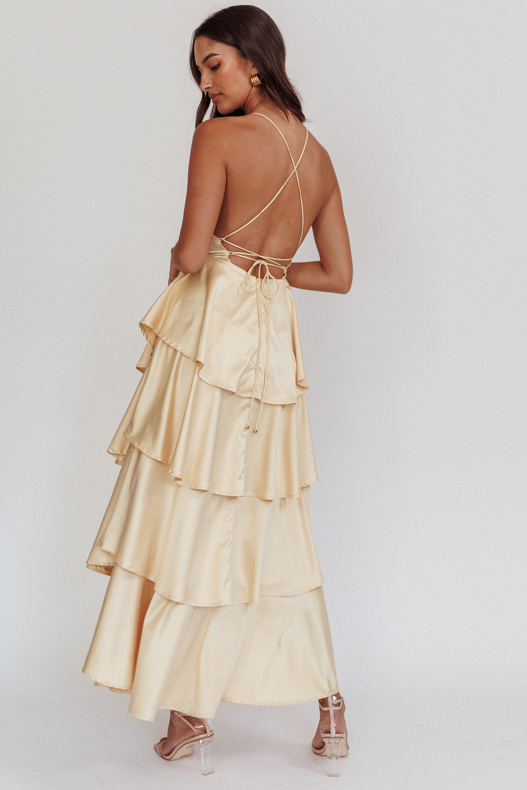 Auguste Tiered Frill Strappy Back Dress Butter by Selfie Leslie