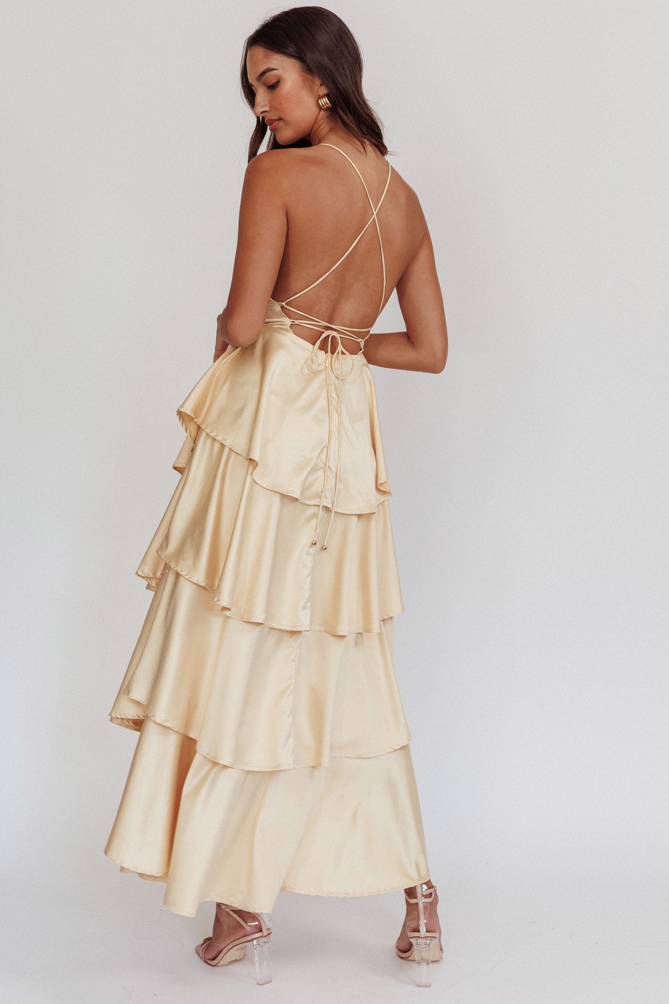 Auguste Tiered Frill Strappy Back Dress Butter by Selfie Leslie