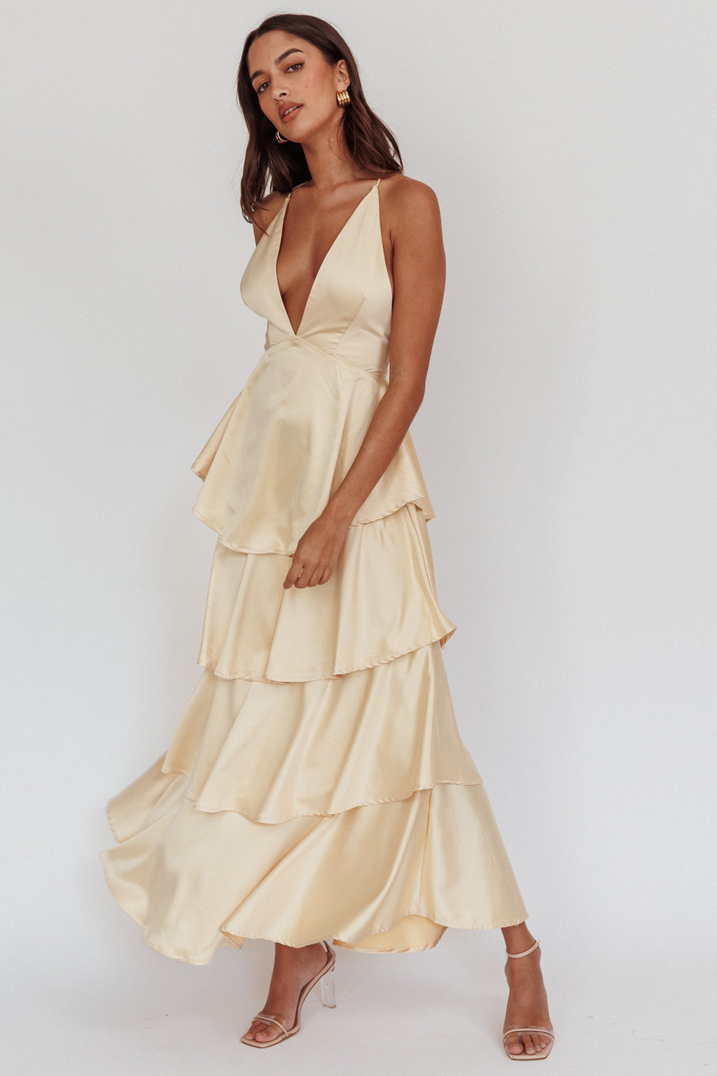 Auguste Tiered Frill Strappy Back Dress Butter by Selfie Leslie