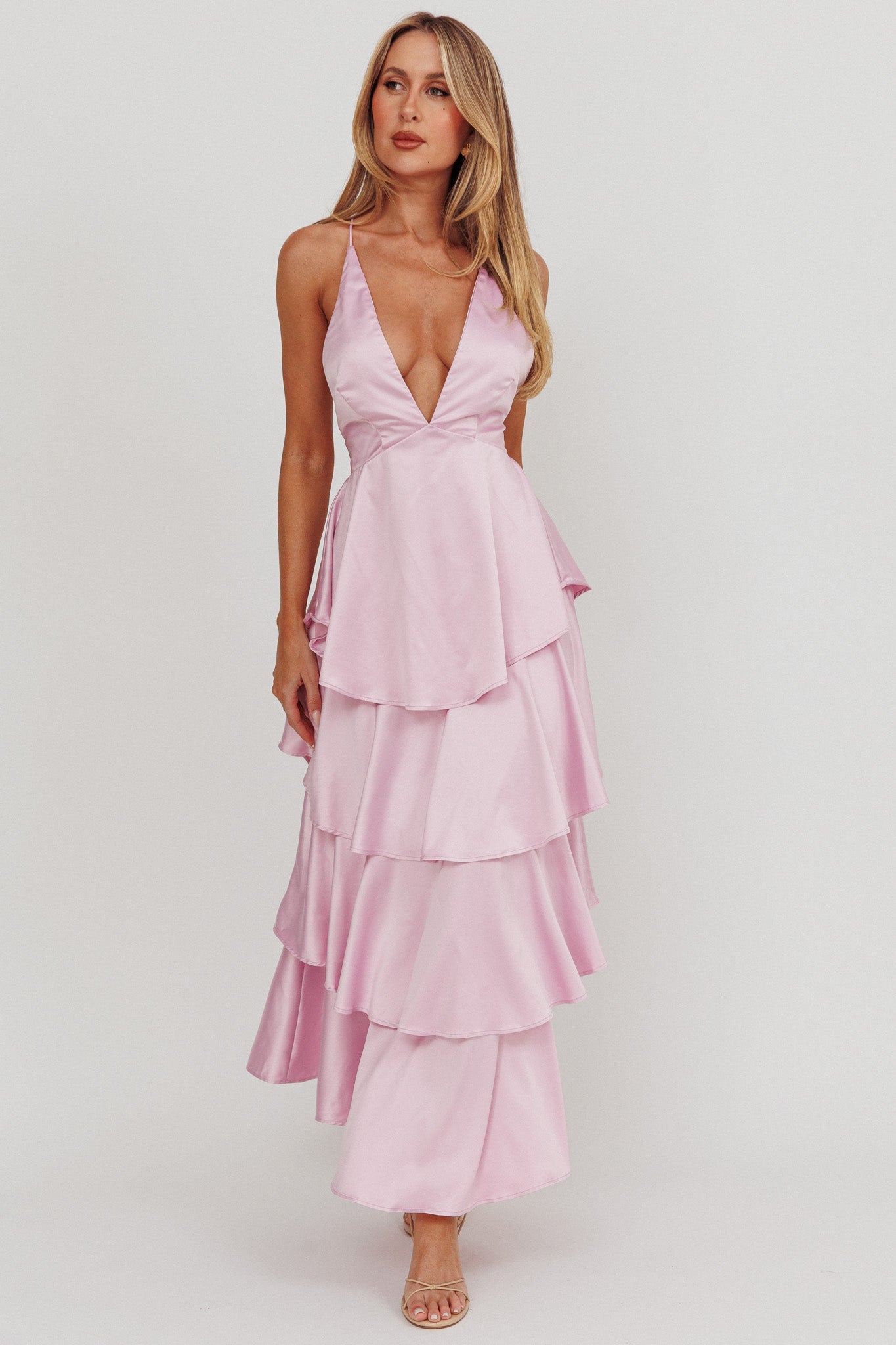 Auguste Tiered Frill Strappy Back Dress Lilac | Selfie Leslie