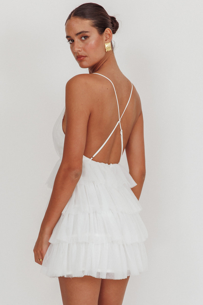 Auguste Tiered Ruffle Tulle Mini Dress White– Selfie Leslie