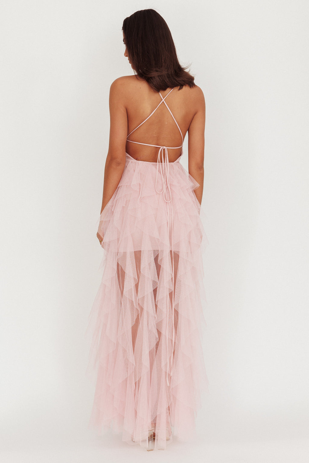 Auguste Cascading Frill Maxi Dress Blush by Selfie Leslie