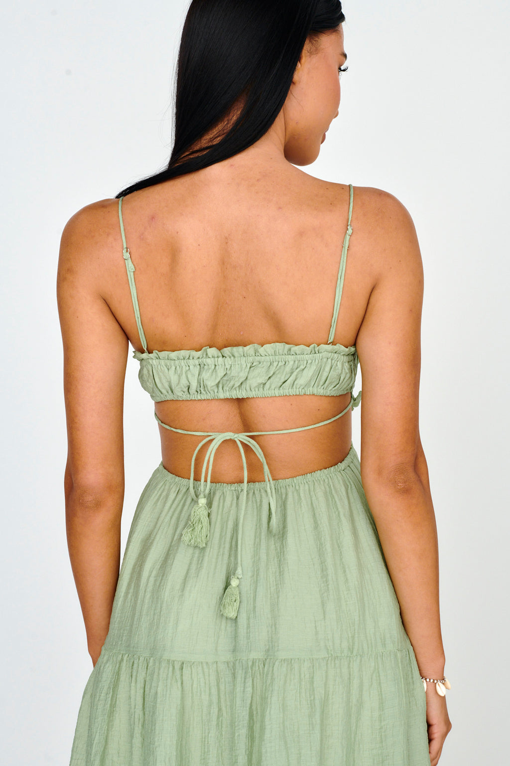 Eyona Cut-Out Waist Tie Maxi Dress Sage by Selfie Leslie