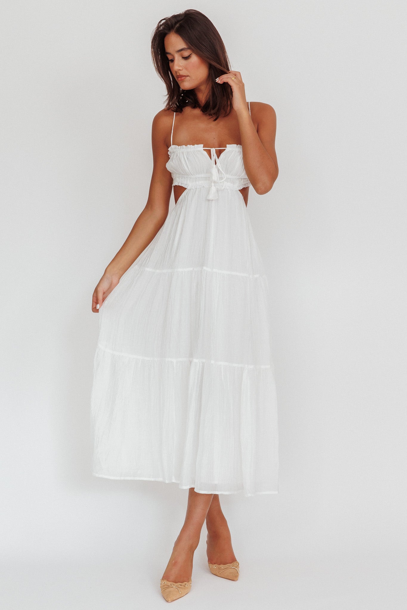 Eyona Cut-Out Waist Tie Maxi Dress White by Selfie Leslie