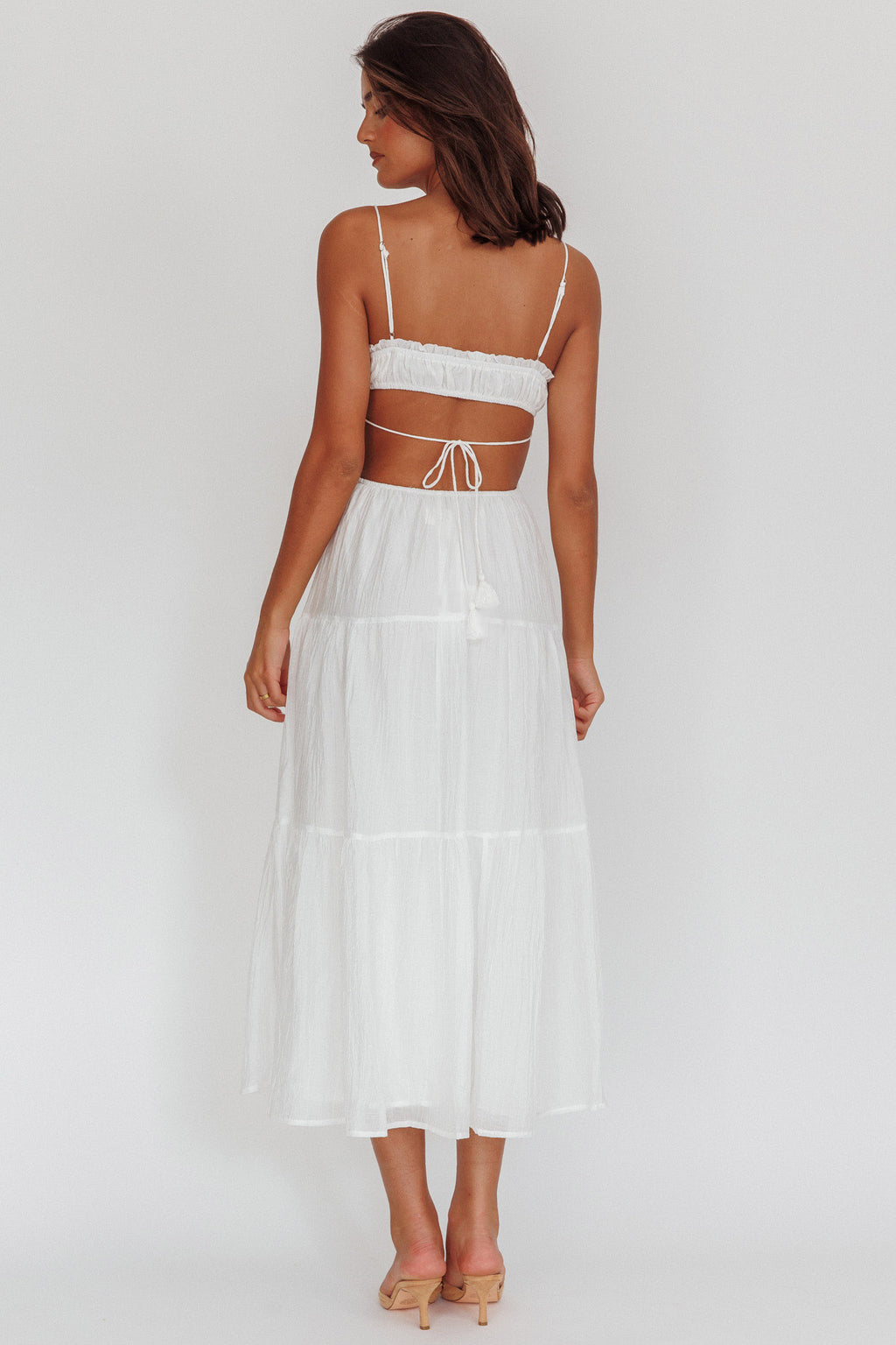 Eyona Cut-Out Waist Tie Maxi Dress White by Selfie Leslie