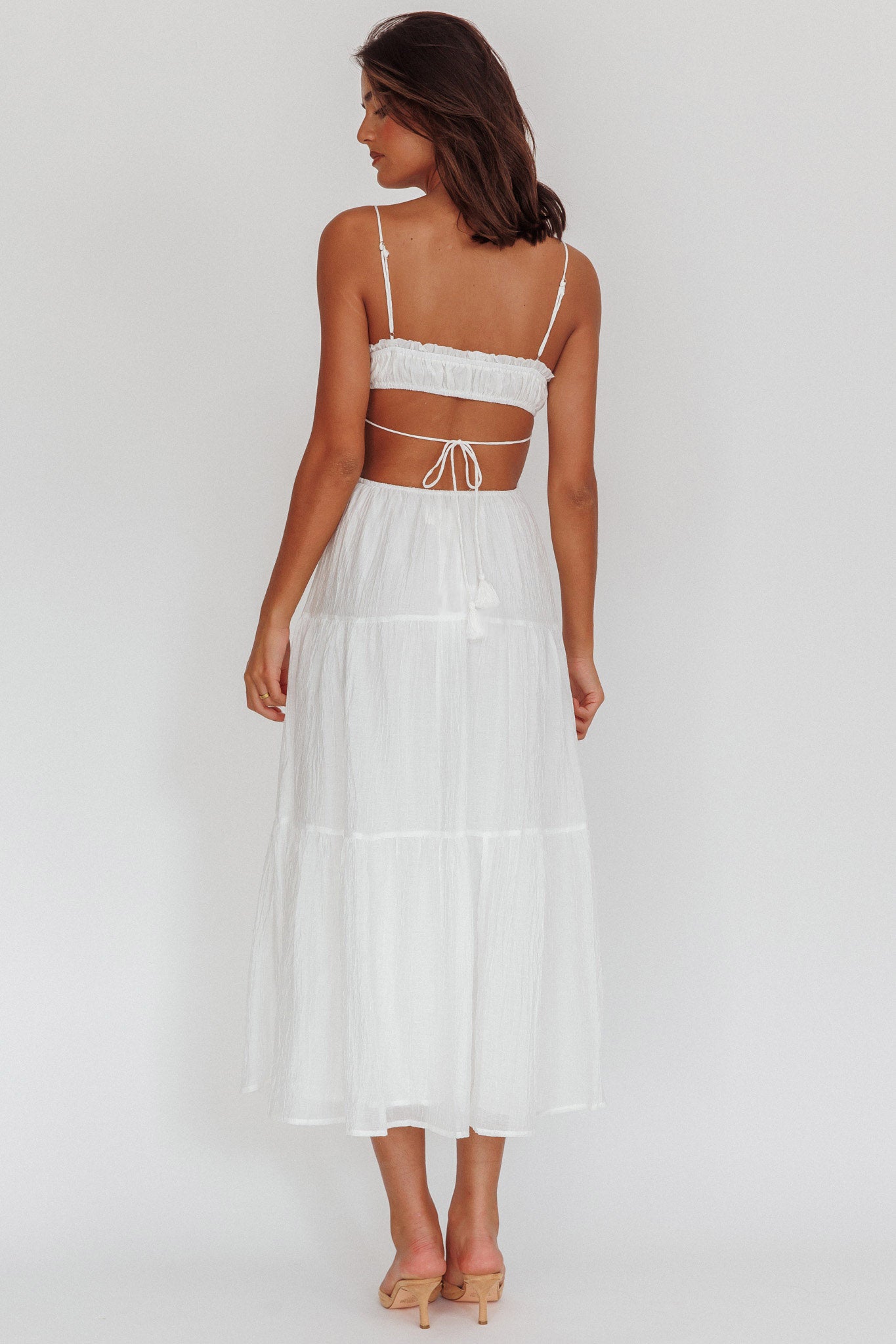 Eyona Cut-Out Waist Tie Maxi Dress White by Selfie Leslie