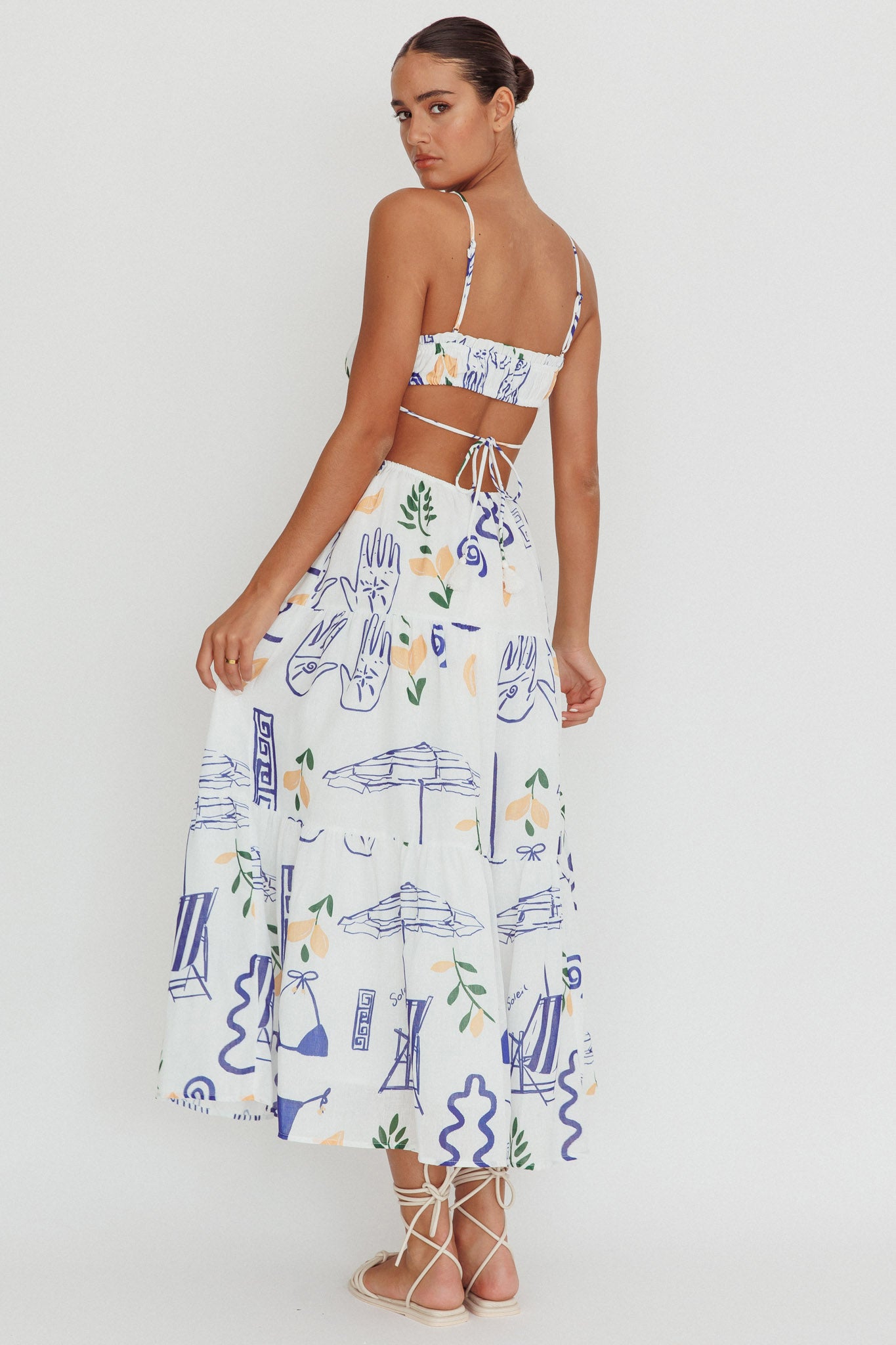 Eyona Cut-Out Back Print Maxi Dress White by Selfie Leslie