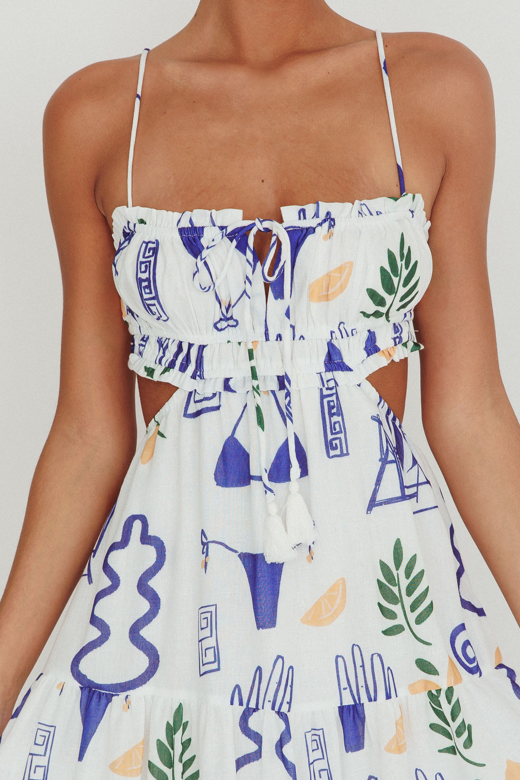 Eyona Cut-Out Back Print Maxi Dress White by Selfie Leslie