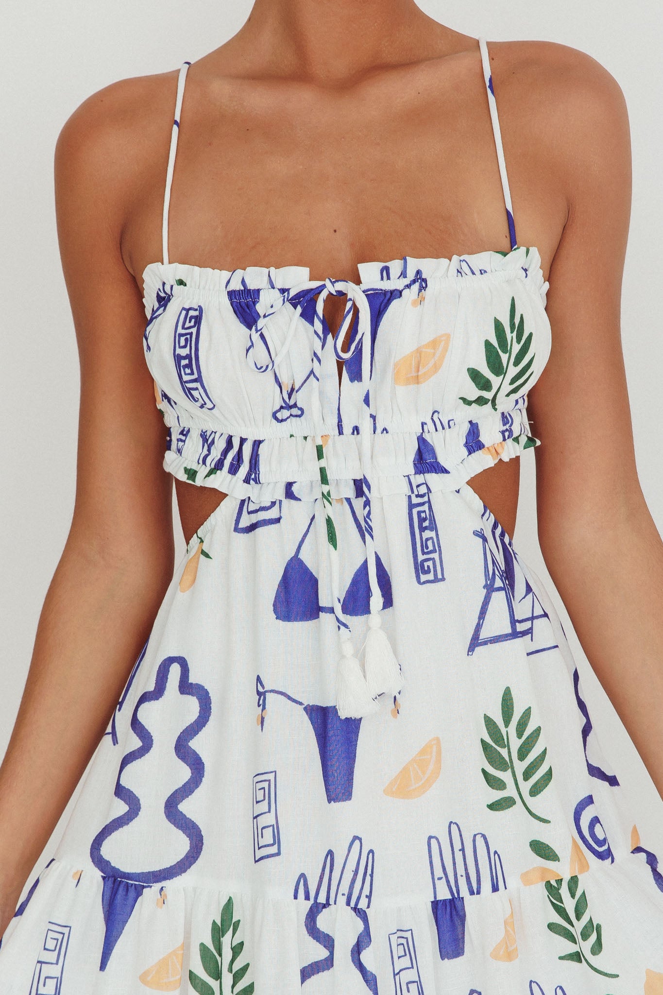 Eyona Cut-Out Back Print Maxi Dress White by Selfie Leslie