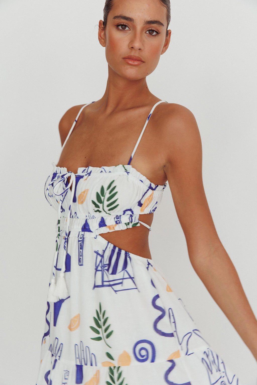 Eyona Cut-Out Back Print Maxi Dress White by Selfie Leslie