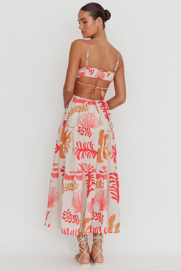 Eyona Cut-Out Back Print Maxi Dress White main image 0