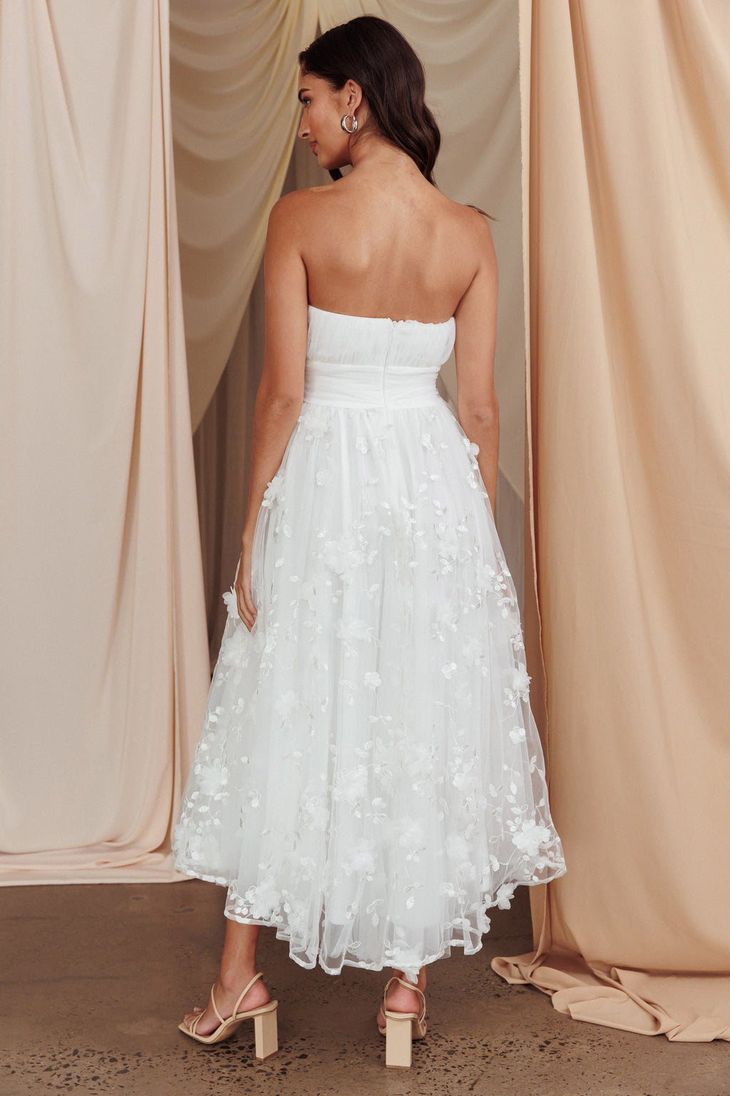 Fayette Strapless Mesh Midi Dress Embellished White by Selfie Leslie