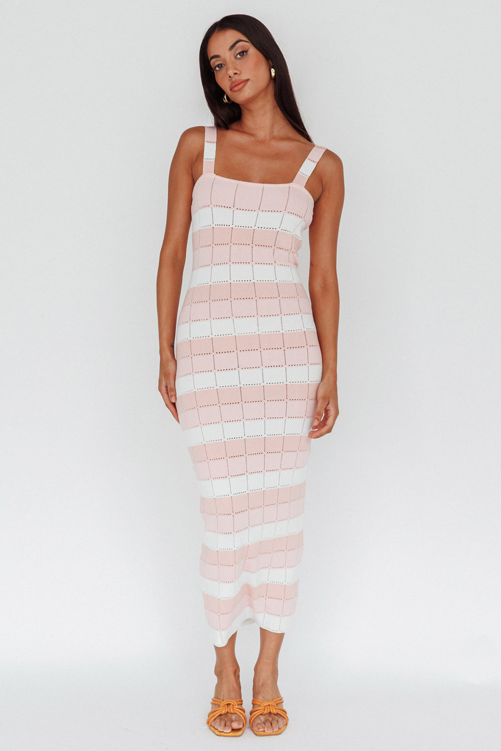 Chase The Sunrise Knit Midi Dress Striped Pink by Selfie Leslie